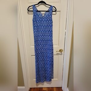 Blue Patterned Sleeveless Maxi Dress